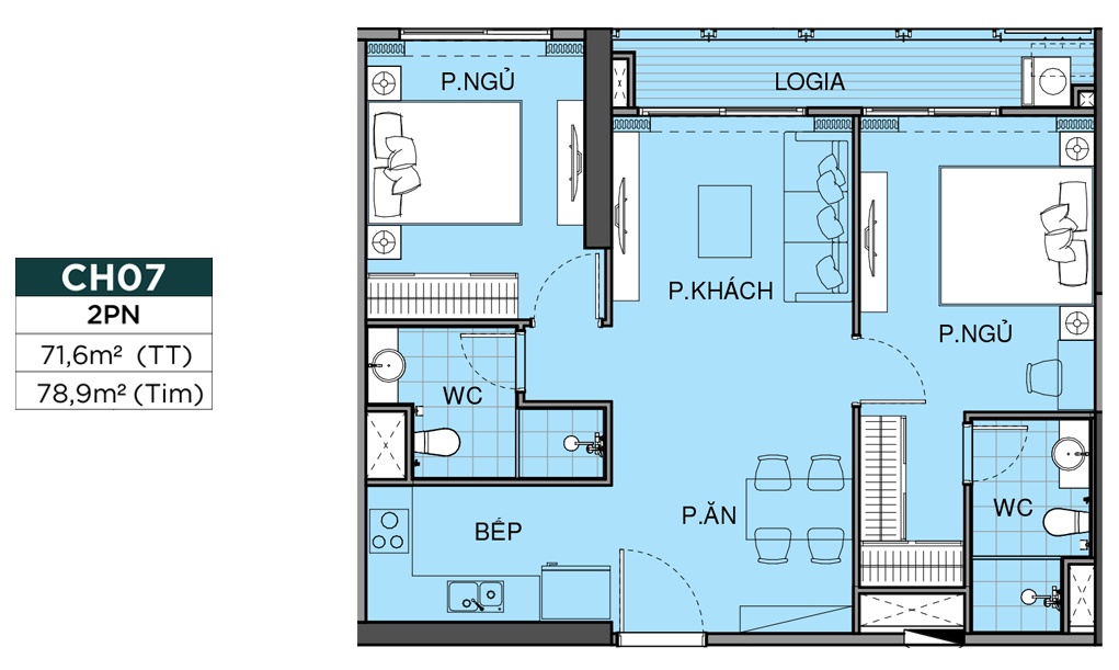 layout căn hộ 3pn The Beverly