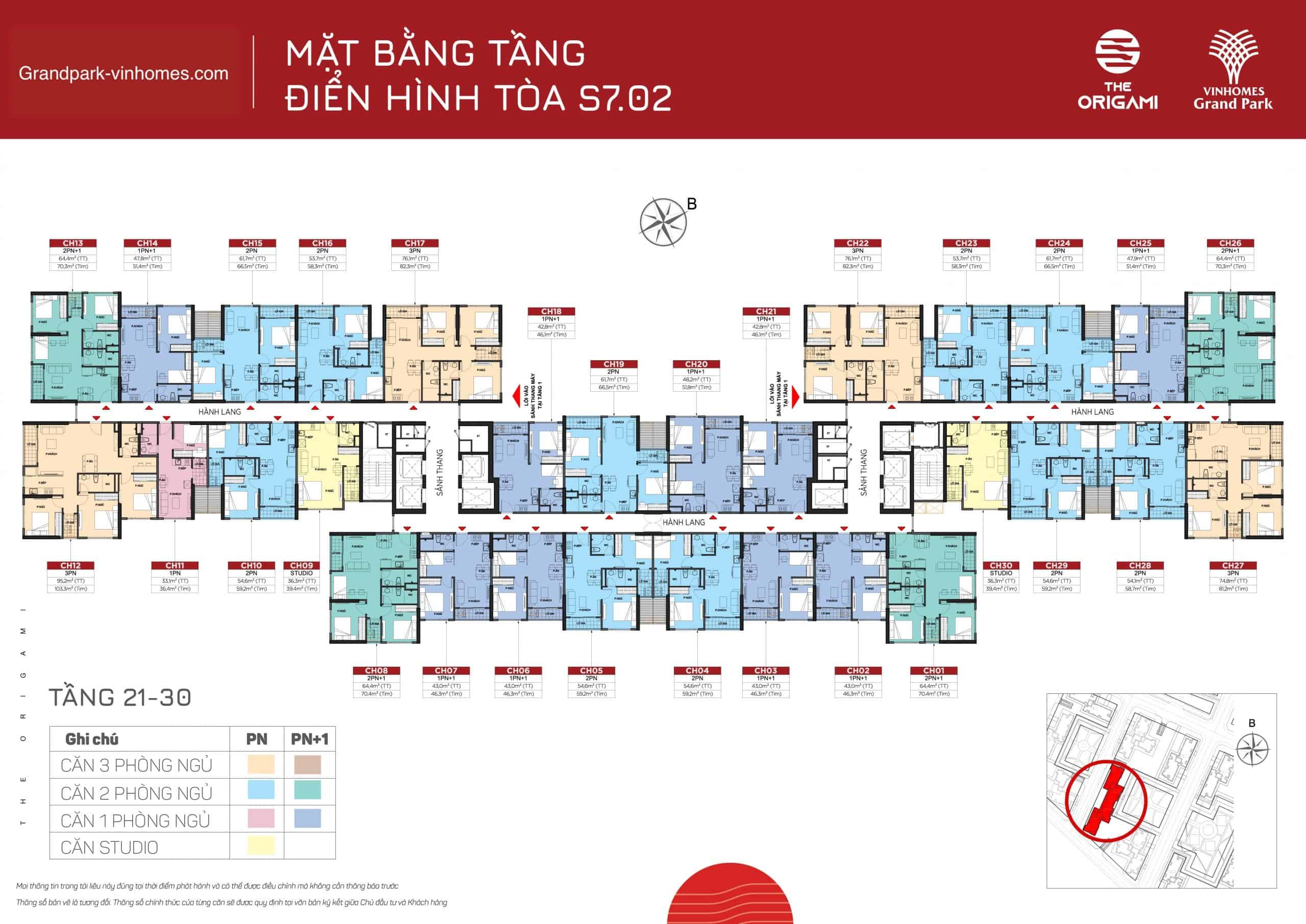 layout tòa s702 tầng 21-30