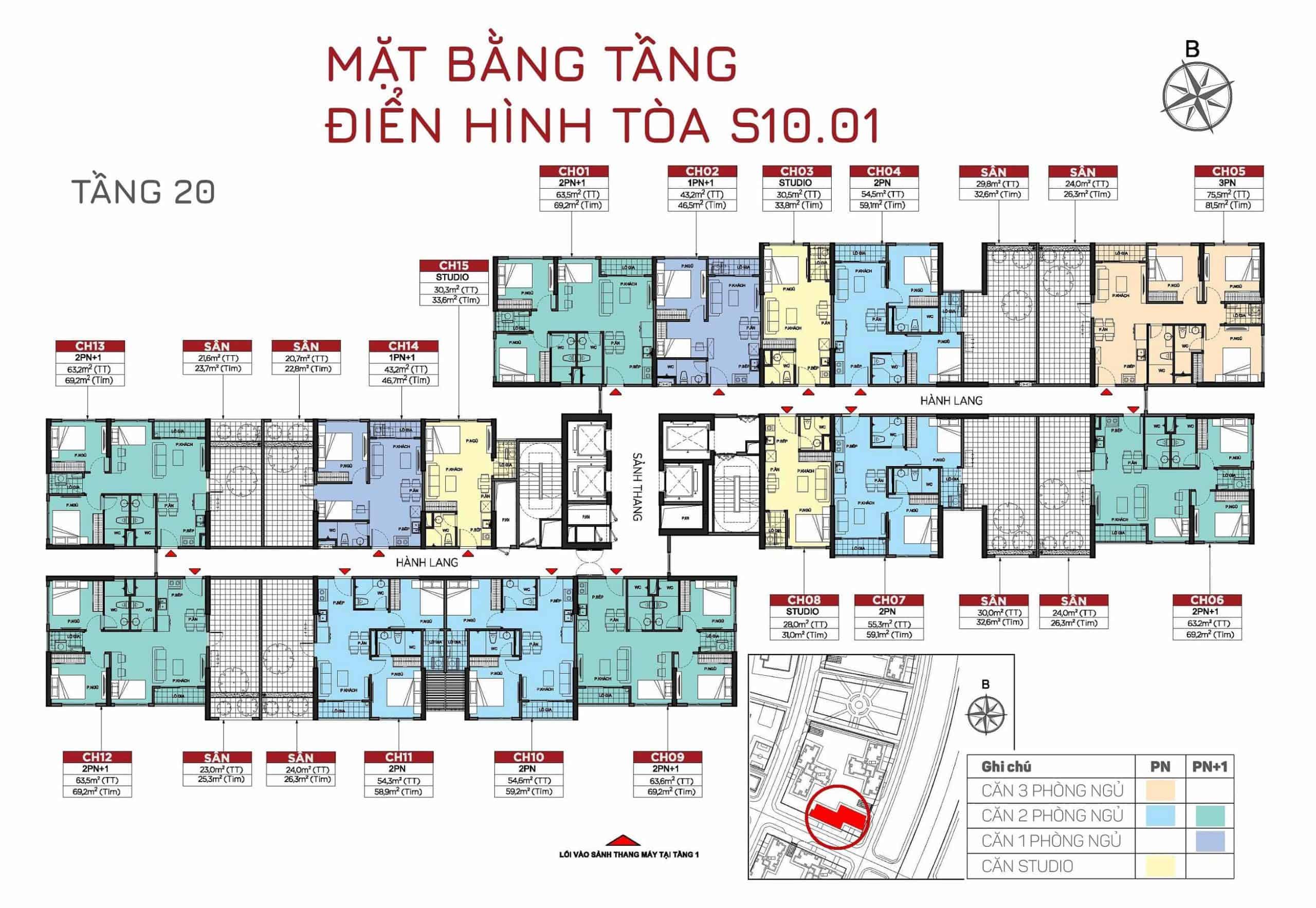 layout tòa s1001 tầng 20