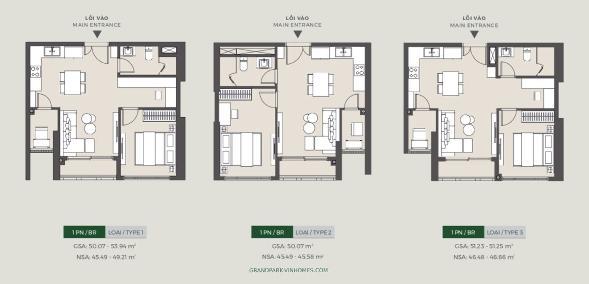layout thiết kế căn hộ 1pn lumiere boulevard